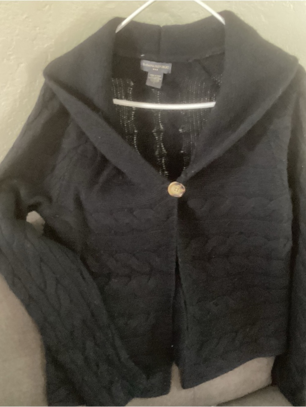 Banana Republic one button cable knit cardigan.  Black, size L